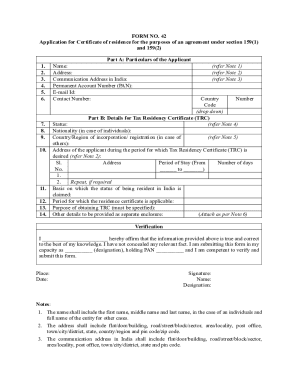 Form 42 Application for Certificate of Residence