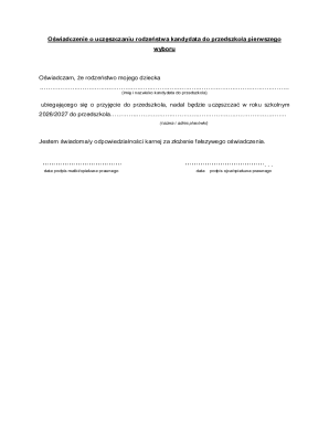 Declaration of Sibling Attendance at Preschool