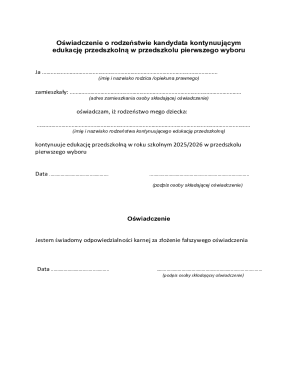 Declaration of Sibling Continuing Preschool Education