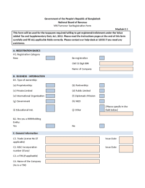Bangladesh VAT/Turnover Tax Registration Form