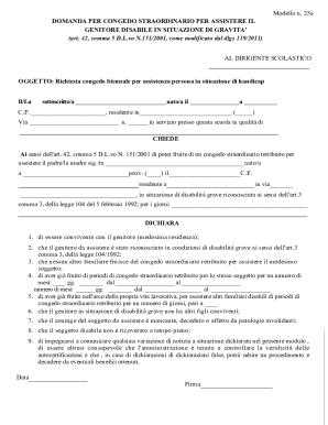 Modello 25a - Request for Leave to Care for Disabled Parent
