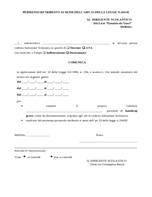 Permesso Retribuito Art. 33 Legge 104/92