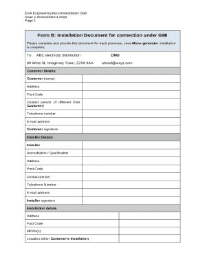 ENA Engineering Recommendation G98 Installation Document