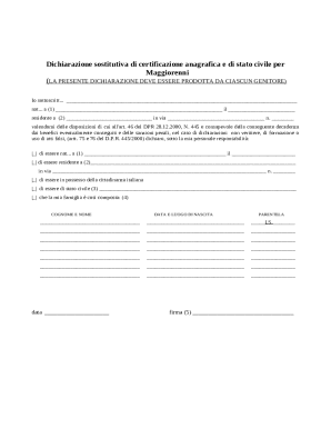 Italian Anagrafica e Stato Civile Declaration