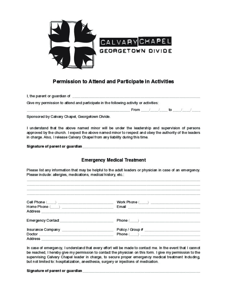 Fillable Online A parent or guardian must sign a permission form for ...