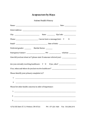 Acupuncture Patient Health History Form