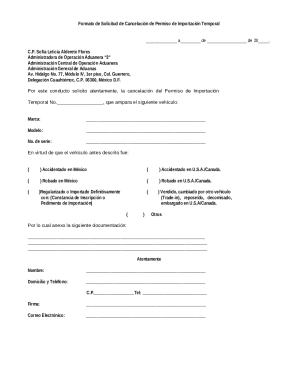 Mexico Import Permit Cancellation Request Form
