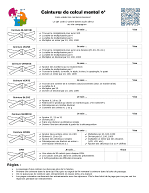 Mental Math Belt Test 6th Grade