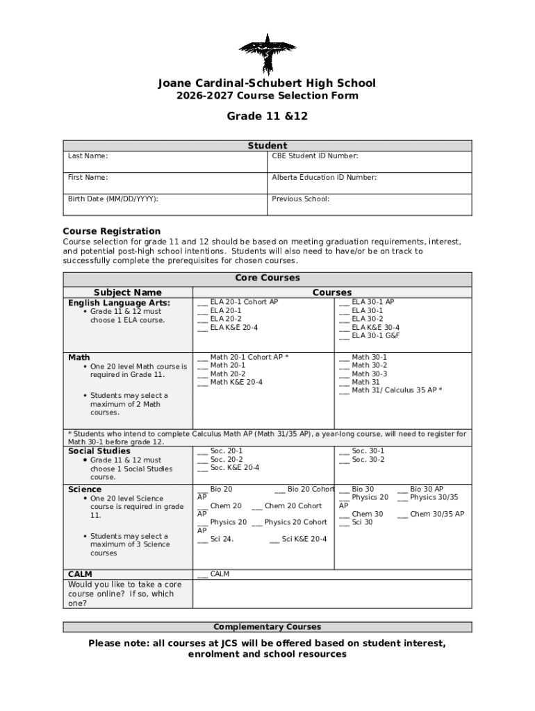Alberta Course Selection Form - Blank Fillable Template | Fill Out ...