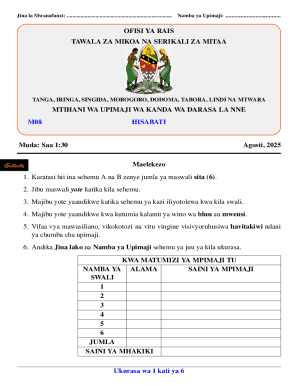 Tanzania Primary School Math Exam Form