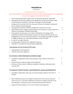 OCI Services Checklist Form