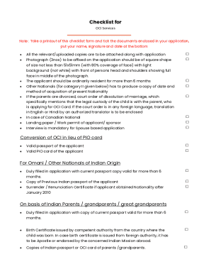 OCI Services Checklist Form