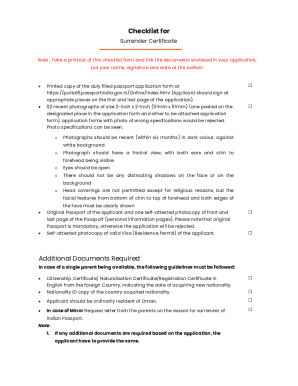 Surrender Certificate Checklist