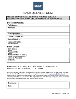 Bank Details Form