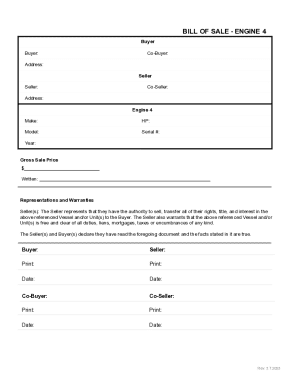 Bill of Sale for Engine