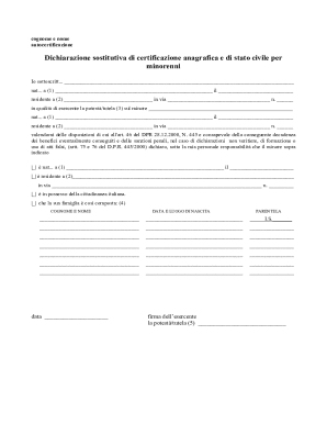 Minor Autocertificazione Anagrafica Form