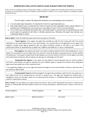 North Carolina Tenant Real Estate Agent Disclosure Form