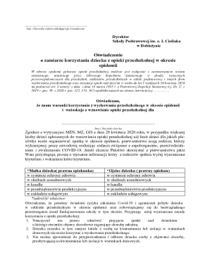 Parent Declaration for Preschool Care During Epidemic