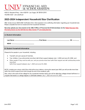 2023-2024 Independent Household Size Clarification Form