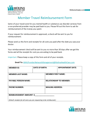 Molina Healthcare Member Travel Reimbursement Form