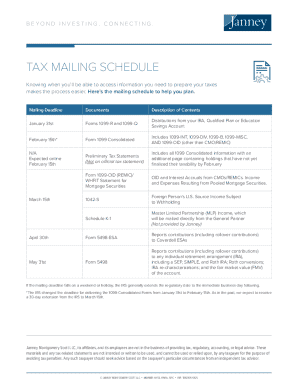 US Tax Mailing Schedule