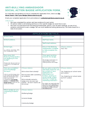 Anti-Bullying Ambassador Social Action Badge Application Form