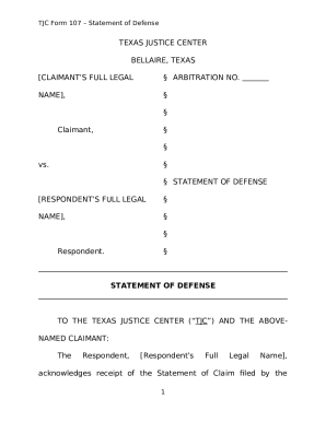 TJC Form 107 – Statement of Defense