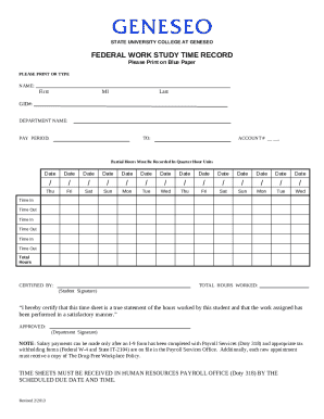 Federal Work Study Time Record