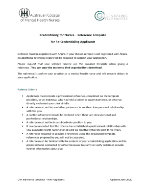 Mental Health Nurse Credentialing Reference Template