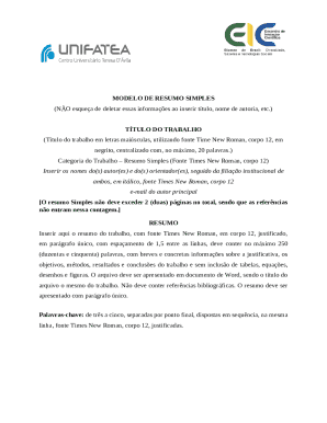 Academic Work Simple Summary Template