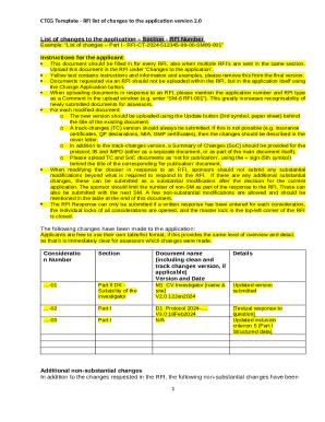 RFI List of Changes to Application