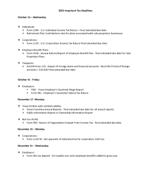 2025 US Tax Deadlines