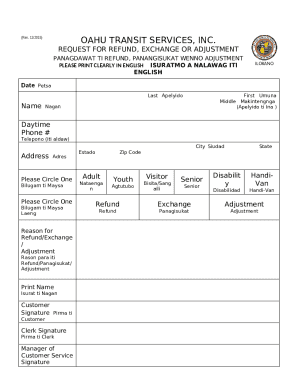 Oahu Transit Services Refund Request Form