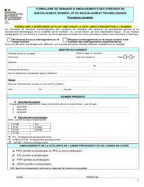 French Baccalaureate Exam Accommodation Request Form