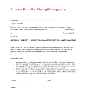 Consent Form For Filming/Photography