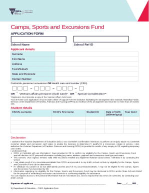 Camps Sports and Excursions Fund Application Form