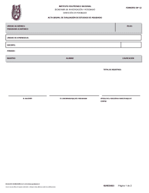 SIP-12 Postgraduate Evaluation Form