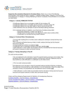 Ventura County Homeless Documentation Checklist