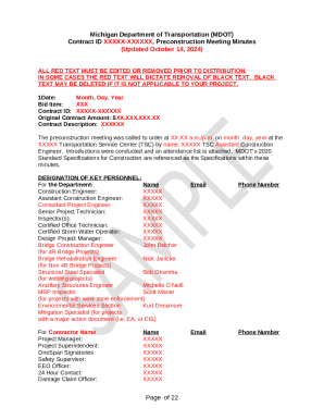 Michigan Preconstruction Meeting Minutes