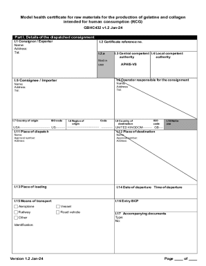 Health Certificate for Raw Materials for Gelatine and Collagen