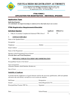 FTRA Form 3 Individual Speaker Application
