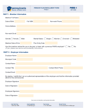 Pension Plan Enrollment Form PMRB-1