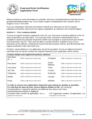 UK Food and Drink Certification Application Form