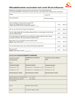 Health Declaration for COVID-19 and Influenza Vaccination
