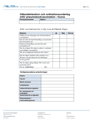 Health Declaration for Pneumococcal Vaccination