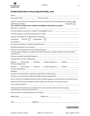 Health Declaration Concerning Infertility