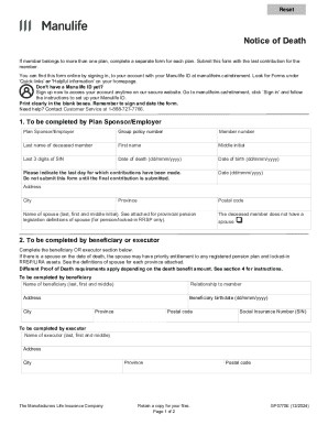 Notice of Death Form