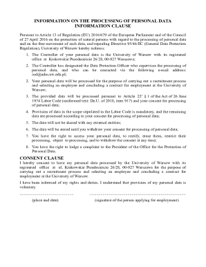 University of Warsaw Employment Data Processing Consent