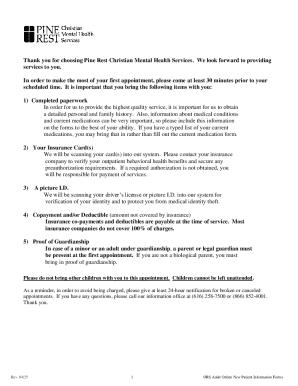 Pine Rest New Patient Information Form