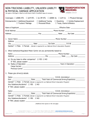 Non-Trucking Liability & Physical Damage Application